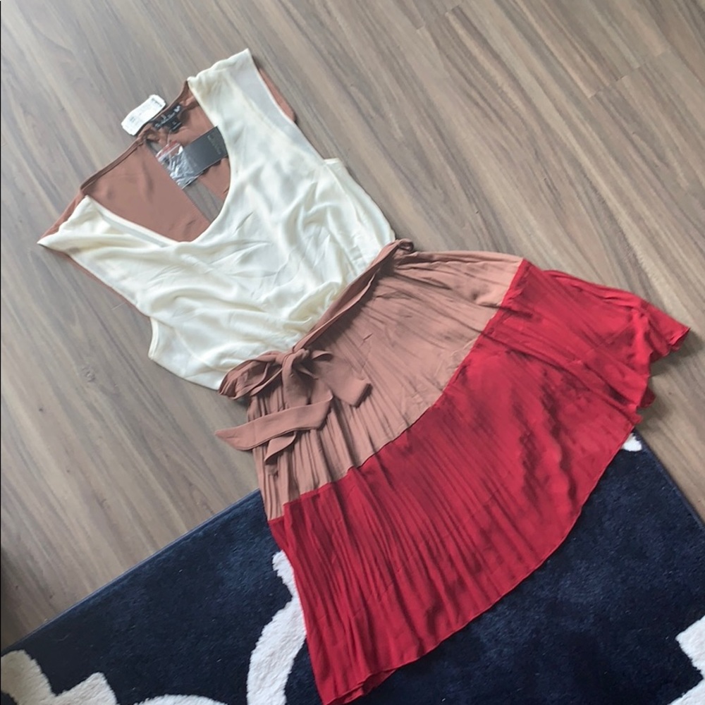 Taupe and Red Darling Pleats Dress